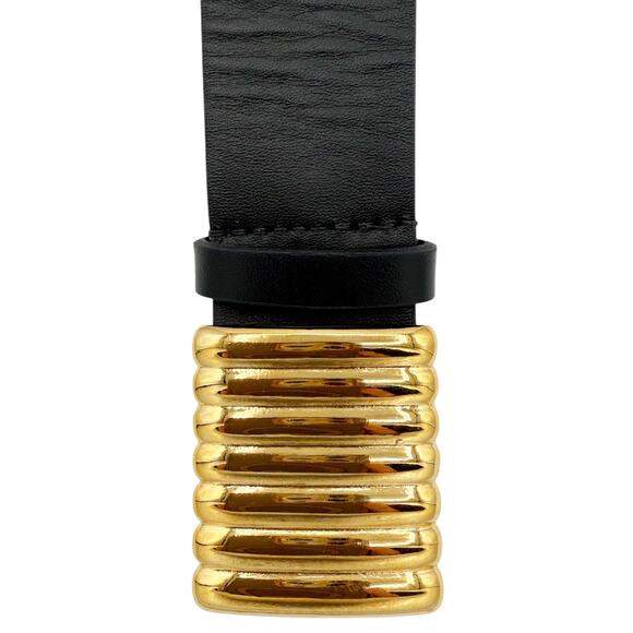 Heaven Mayhem Black Leather Belt Gold Bar Buckle Size Medium - Picture 3 of 8